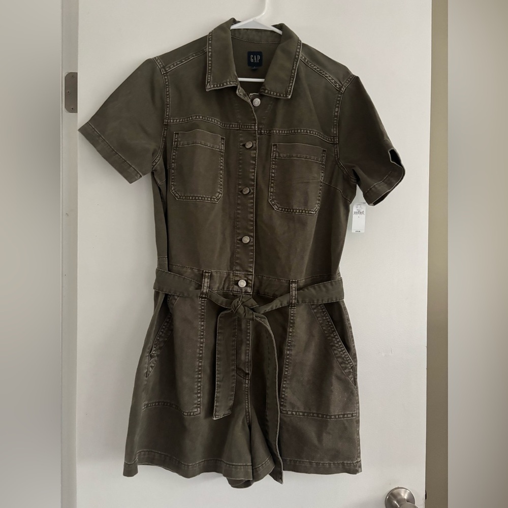 GAP Olive Green 100% Cotton Short-Sleeve Jumpsuit NWT
